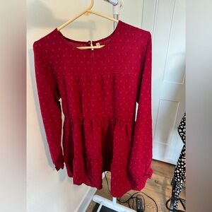 Women's Chiffon Blouses Long Sleeve Dressy Peplum Tops Swiss Dots size small